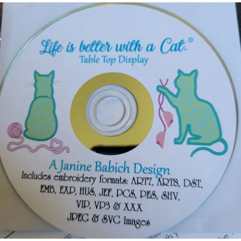 Life is Better with a Cat Sewing Machine Embroidery Pattern CD Table Top Display